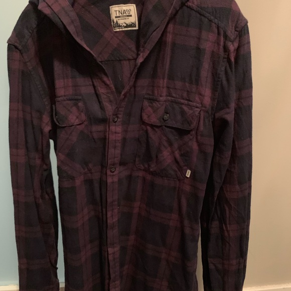 TNA boyfriend style flannel, with hood. - Picture 1 of 2